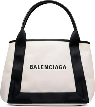 Balenciaga Kleine Navy Cabas shopper met logo - Beige