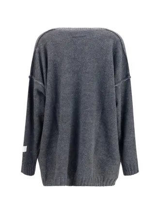 Maison Margiela Oversized V-Neck Wool-Blend Knit Sweater - Gray