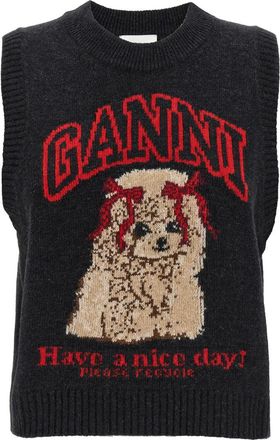 Ganni Black Graphic Crew Neck Sweater