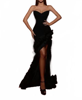 Tarik Ediz Long Asymmetrical Evening Gown In Black