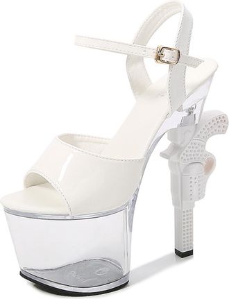 Generic White,3.5 UK,Womens Crystal Sandals Peep Open Toe Ankle Strap Stiletto High Platform Heels Shaped Heel Wedding Bridal Party Dress Shoes