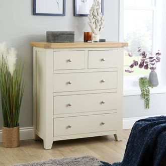 Home Source Industries Solid Wooden Storage Chest 5 Drawer Bedroom Clothing Storage Organiser in White