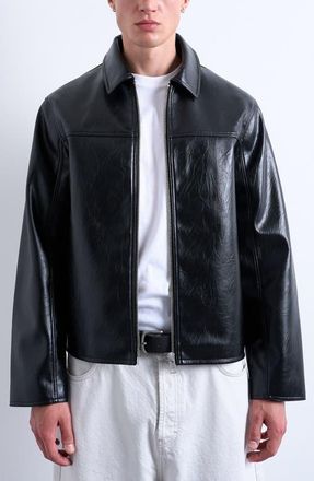 Topman Faux Leather Harrington Jacket in Black at Nordstrom, Size Small