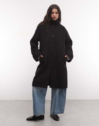 Monki cappotto in misto lana con collo a imbuto nero
