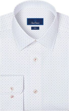 David Donahue Slim Fit Cotton Blend Dress Shirt in White/purple at Nordstrom, Size 17.5