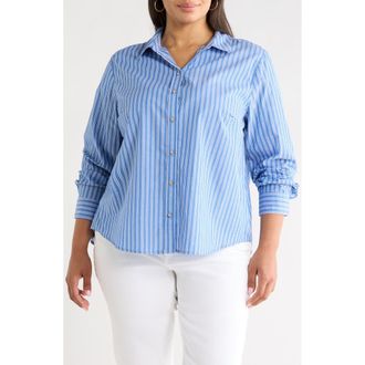 Beach Lunch Lounge Bentley Stripe Cotton Button-Up Shirt in Delphinium at Nordstrom, Size 3X