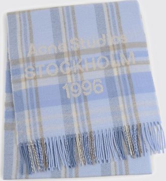 Acne Studios Sciarpa in lana a quadri con logo jacquard e fondo sfrangiato