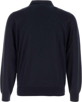 Brioni Mens Cashmere-Silk Blend Polo Navy
