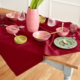 Solino Home Cotton Linen Hemstitch Table Throw, 52 x 52, 52 x 52 in Red at Nordstrom, Size Medium
