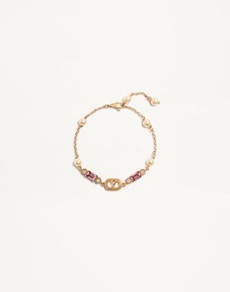 Valentino Garavani Ovalette Bracelet in Metal, Pearls and Swarovski Crystals Woman GOLD M
