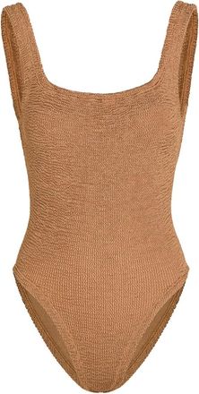 Hunza G Square-neck Crinkle Swimsuit - Brown - One Size