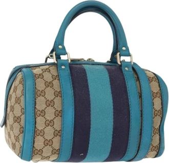 Gucci Pre-owned Handbags, female, Blue, Size: ONE SIZE Pre-owned Vintage Canvas Handbag
