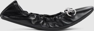 Gucci Womens Prima Ballet Flat, Black, Leather