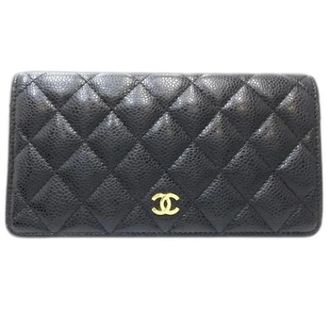 Chanel Pre-owned Lange portemonnee (bi-fold) - Dames - Pre-owned - Zwart - Maat: ONE Size Leer