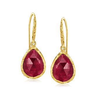 Ross-Simons Bezel-Set Ruby Drop Earrings in 18kt Gold Over Sterling