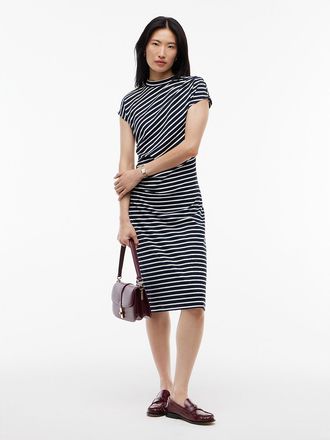 Tommy Hilfiger Womens Draped Cotton Interlock Dress - Breton Stripe / Navy - XL