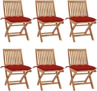 vidaXL Sillas De Jard&iacute;n Plegables 6 Uds Madera Maciza Teca Con Cojines Vidaxl