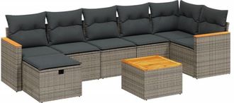 vidaXL Vidaxl - Set De Sof&aacute;s De Jard&iacute;n 8 Pzas Y Cojines Rat&aacute;n Sint&eacute;tico Gris