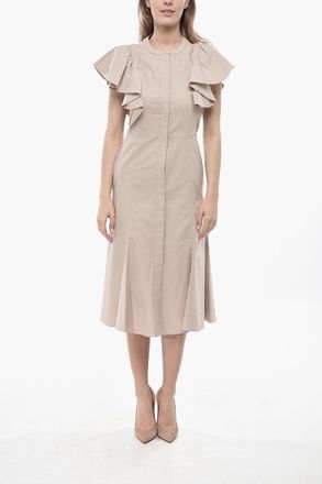 Chlo&eacute; Chemisier Svasato in Gabardina con Maniche Ruffle Chloe