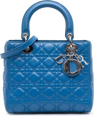 Dior Pre-owned Womens Lady Quilted Handbag - Blue Leather - One Size