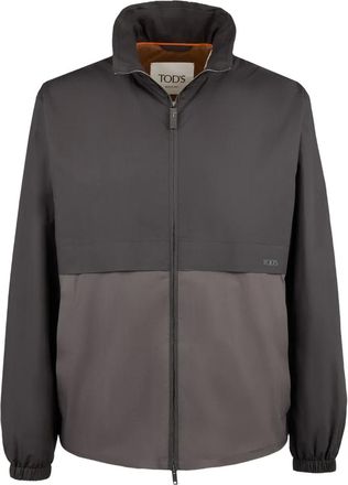 Tod's two-tone zip-up jacket - men - Cotton/Polyurethane/Cotton/Polyester/Leather - L - Grey