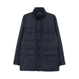 Brioni Cappotto con tasche sul petto e finiture in pelle - - Jackets - Uomo - Blu - M