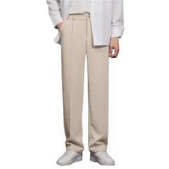 Generic Mens Chino Pants Outdoor Regular Fit Slacks Plus Size Business Casual Dress Trousers High Waist Straight Leg Plain Pants Khaki