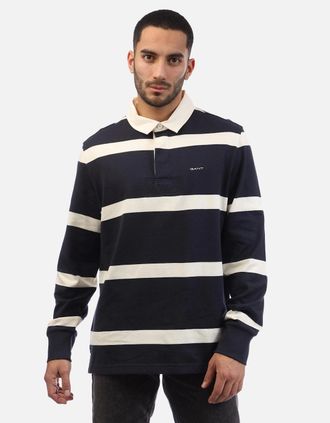 GANT Mens Striped Heavy Rugger Polo Shirt - Navy White - Size: 42