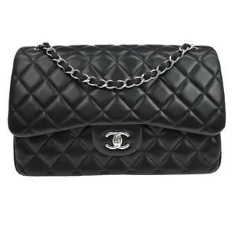 Chanel Vintage Classic Double Flap Quilted Lambskin Black Leather Handbag (Pre-Owned)