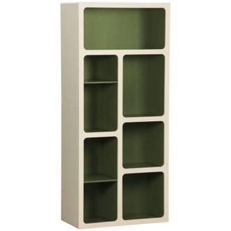 Sweeek Organic bookshelf with wood decor 8 compartments khaki green - Agatha