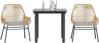 vidaXL Juego De Comedor Jard&iacute;n 3 Piezas Cojines Rat&aacute;n Sint&eacute;tico Marr&oacute;n Vidaxl