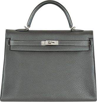 Herm&egrave;s Graphite Veau grey Taurillon Clemence leather Kelly II 35 Retourne bag PHW