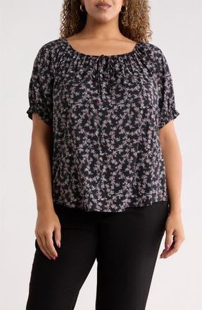 Renee C Floral Short Sleeve Top in Black at Nordstrom Rack, Size 3 X