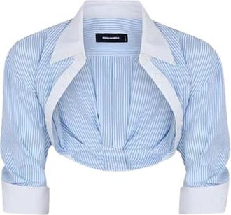 Dsquared2 Chemise Crop - Dames - Blouses - Blauw - M - Katoen - Overhemden