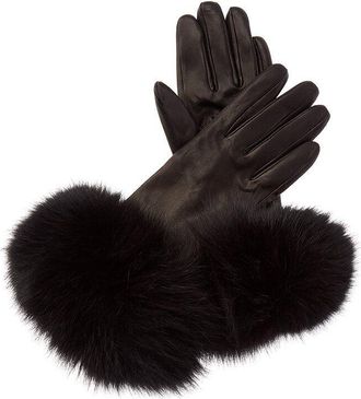 Sofiacashmere 2-Button Cashmere-Lined Leather Gloves
