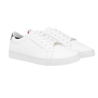 Tommy Hilfiger Essenti&euml;le leren platte sneakers voor dames (Wit)