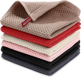 OEM Pa&ntilde;os De Cocina De Algod&oacute;n - Dise&ntilde;o De Gofre - 6 Piezas - Multicolor