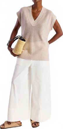 Brodie Pointelle Relaxed V-Neckline Top In Wheat