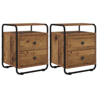 vidaXL Mesa De Noche 2 Uds. Madera Envejecida Madera De Ingenier&iacute;a Vidaxl