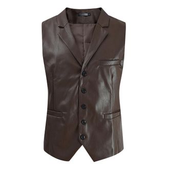 Generic Mens Soft Leather Tanks, Party Designer Vest Stylish Real Leather Waistcoats Snap Button Mens Biker Waistcoat Vest Motorcycle for Men, Western Style S
