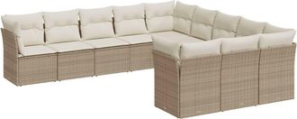 vidaXL Set De Sof&aacute;s De Jard&iacute;n 11pzas Con Cojines Rat&aacute;n Sint&eacute;tico Beige Vidaxl