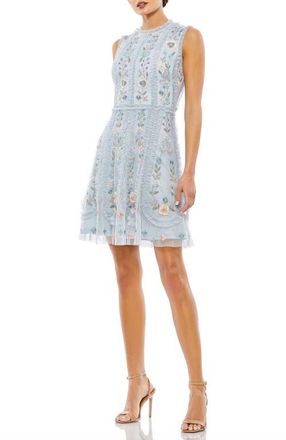 Mac Duggal Sleeveless High Neck Embroidered Mini Dress in Powder Blue at Nordstrom, Size 10