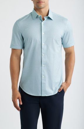 Bugatchi Miles OoohCotton Neat Dot Print Short Sleeve Button-Up Shirt in Seafoam at Nordstrom, Size X-Large