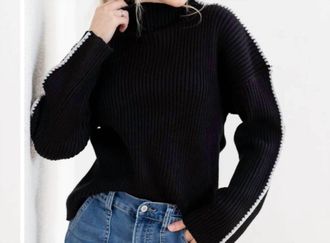 Elan Stitch Mock Neck Sweater In Black