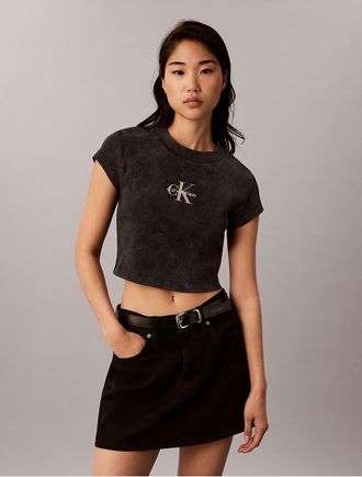 Calvin Klein Jeans Calvin Klein Womens Monologo Rib Acid Wash Baby Tee - Black - XL