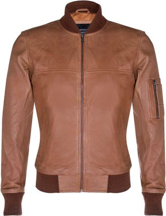 Infinity Leather Mens Tan Brown Leather MA-1 Varsity Bomber Jacket