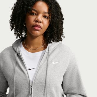 Nike Womens Studio Fleece Medium Weight Full-Zip Hoodie (Plus Size) in Grey | IX5460-063