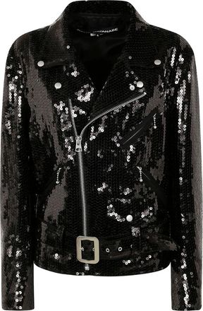 Junya Watanabe Giacca biker con paillettes - Nero