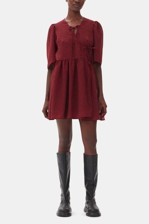 Ganni Red Sheer Tie String Wrap Dress - Size 34