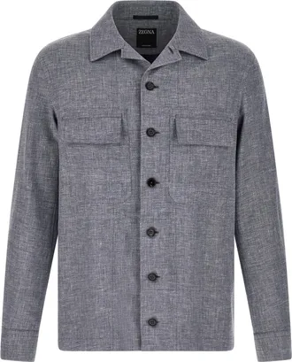 Ermenegildo Zegna Blue Linen Mens Blouse